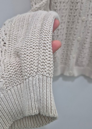 Bej Örgü Kadın Hırka Uzun Kollu - Görsel 4