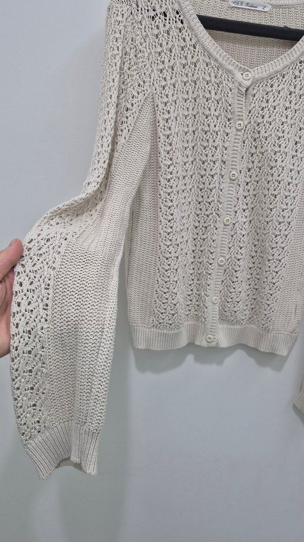 Bej Örgü Kadın Hırka Uzun Kollu - Görsel 3