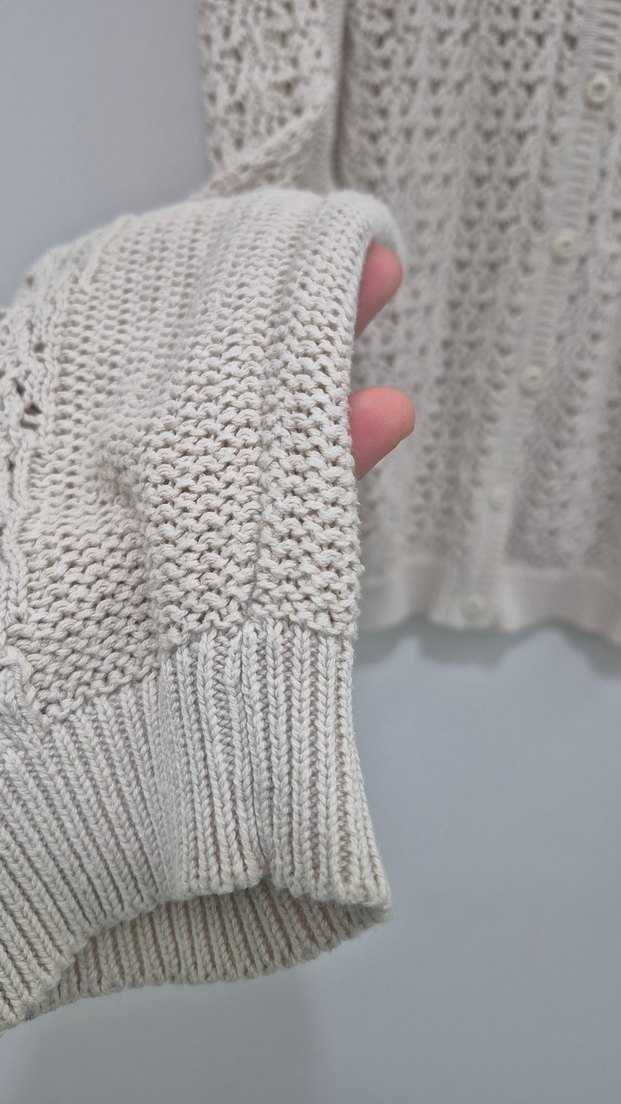 Bej Örgü Kadın Hırka Uzun Kollu - Görsel 4