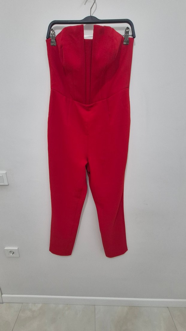 Kırmızı Straplez Kadın Tulum - Görsel 3