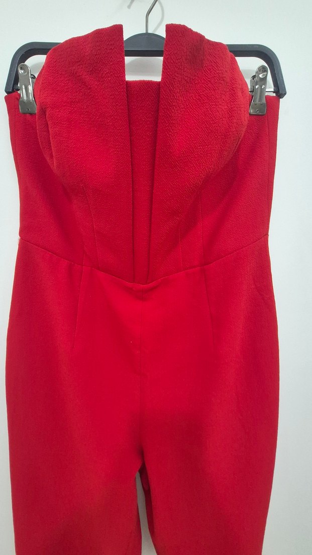 Kırmızı Straplez Kadın Tulum - Görsel 2