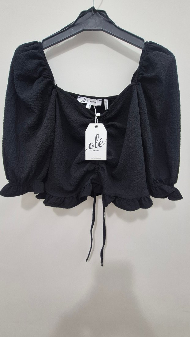 Siyah Fırfırlı Mini Bluz - Görsel 3