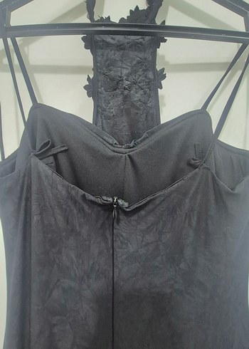 İşlemeli Siyah Straplez Uzun Abiye Elbise - Görsel 4