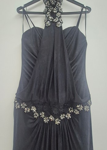 İşlemeli Siyah Straplez Uzun Abiye Elbise - Görsel 3