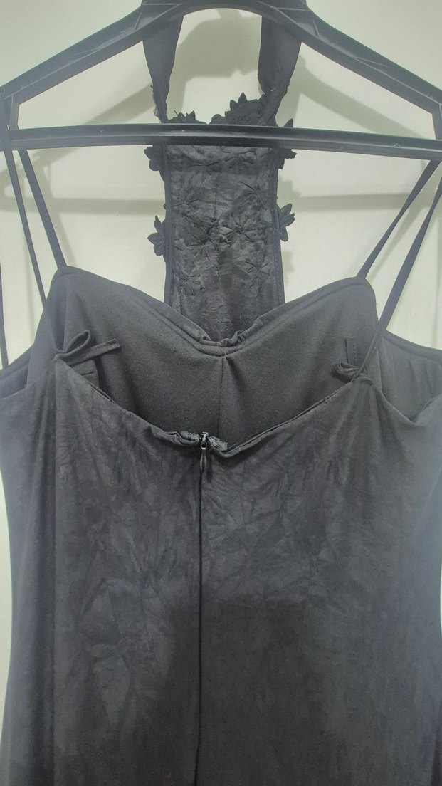 İşlemeli Siyah Straplez Uzun Abiye Elbise - Görsel 4