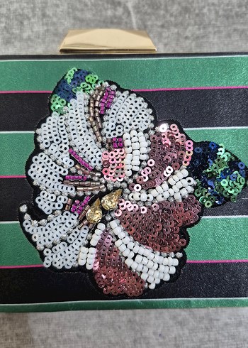 Boncuk İşlemeli Çiçekli Kadın Clutch Çanta - Görsel 2