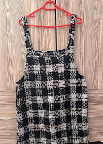 l Beden Gri Ekoseli kısa elbise L beden boyu 83 mini elbise