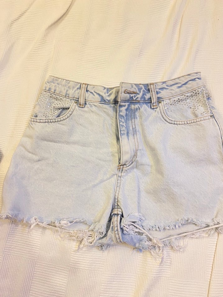 Taşlı kot şort - Görsel 2