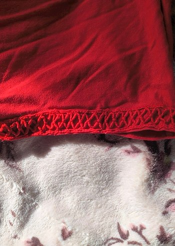 Kırmızı V Yaka Kısa Kollu Bayan Bluz - Görsel 4