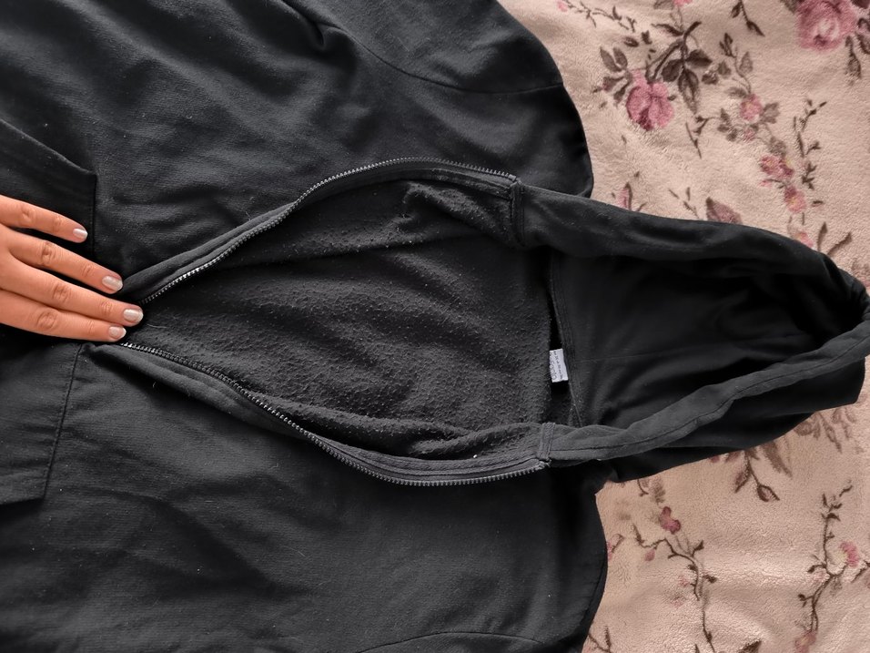 Siyah Kapüşonlu Fermuarlı Polar Ceket - Görsel 4