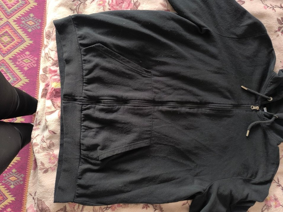 Siyah Kapüşonlu Fermuarlı Polar Ceket - Görsel 2