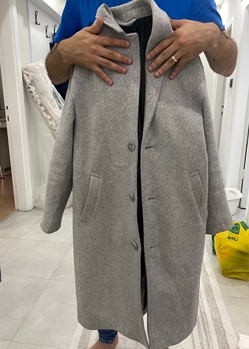 BERSHKA 34 XS Gri Düğmeli Erkek Yün Kaban - Görsel 2