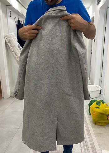 BERSHKA 34 XS Gri Düğmeli Erkek Yün Kaban - Görsel 3