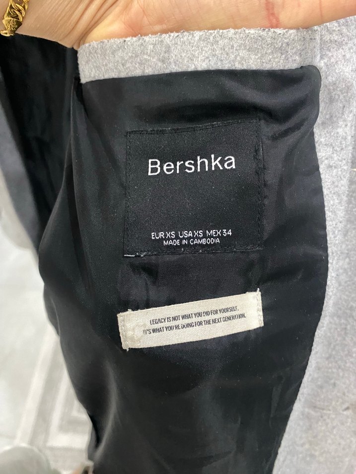 BERSHKA 34 XS Gri Düğmeli Erkek Yün Kaban - Görsel 5