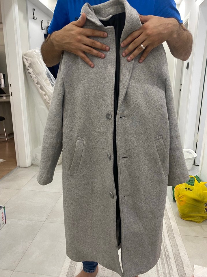 BERSHKA 34 XS Gri Düğmeli Erkek Yün Kaban - Görsel 2