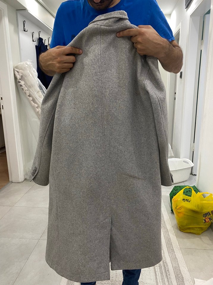 BERSHKA 34 XS Gri Düğmeli Erkek Yün Kaban - Görsel 3