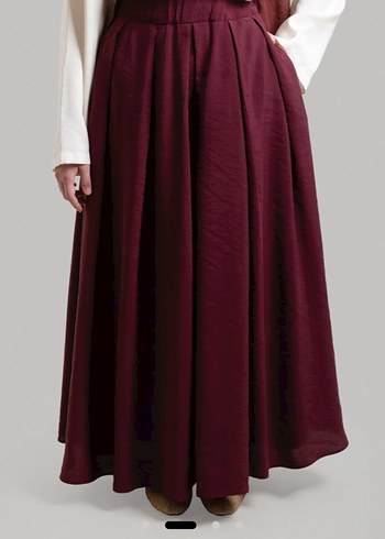 Bordo Uzun Pilili Keten Etek - Görsel 2