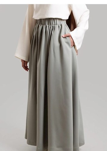 Gri Keten Uzun Salaş Drapeli Etek - Görsel 3