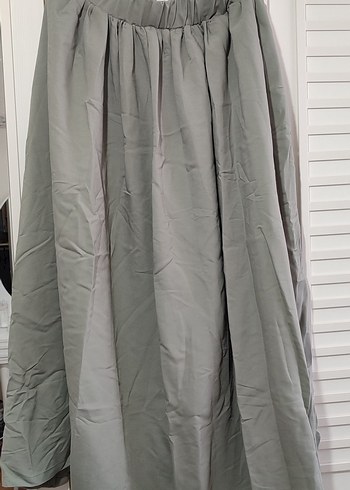 Gri Keten Uzun Salaş Drapeli Etek - Görsel 5