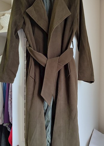 Haki yeşil Süet Uzun Kaban - Görsel 2