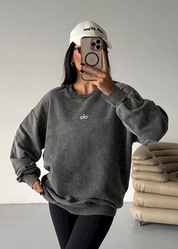 Gri Oversize Kadın Spor Sweatshirt - Görsel 2