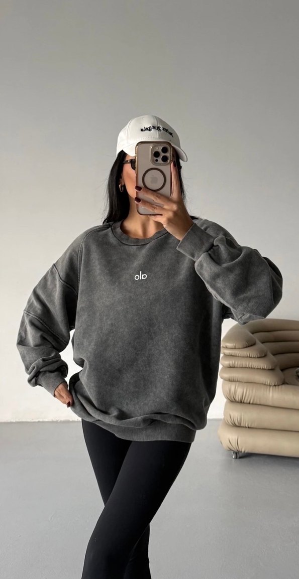 Gri Oversize Kadın Spor Sweatshirt - Görsel 2