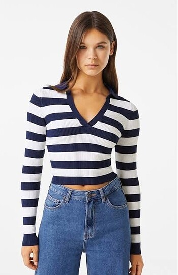 Bershka Bershka çizgili crop kazak