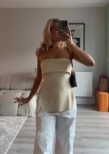 Zara strapless üst yanlarda fermuarlı