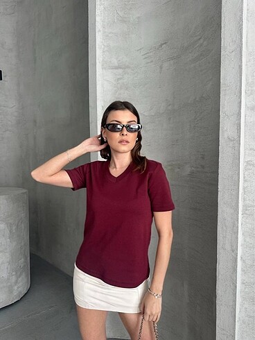 s Beden İTHAL MASSİMO DUTTİ BORDO TSHIRT V YAKA S M L
