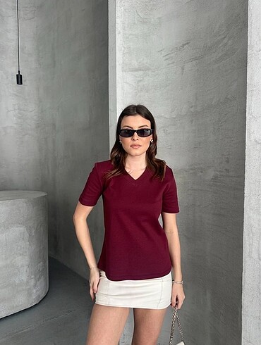 Massimo Dutti İTHAL MASSİMO DUTTİ BORDO TSHIRT V YAKA S M L