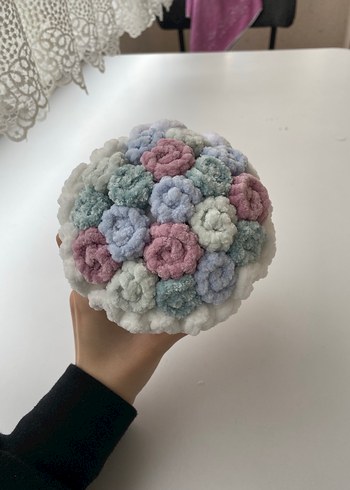 Pastel Renkli Peluş Çiçek Buketi Amigurumi - Görsel 2