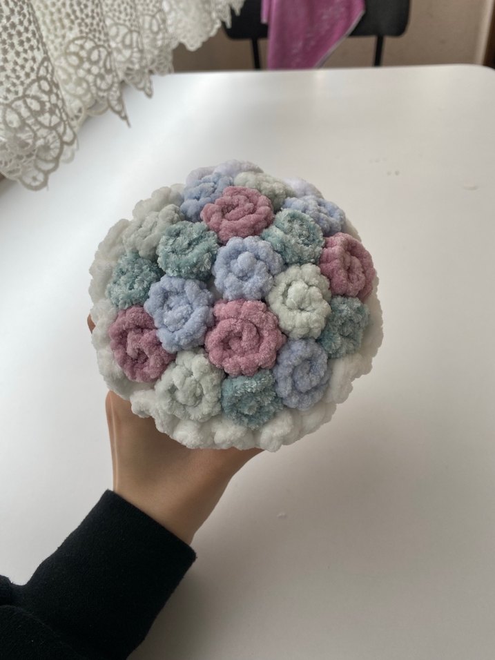 Pastel Renkli Peluş Çiçek Buketi Amigurumi - Görsel 2
