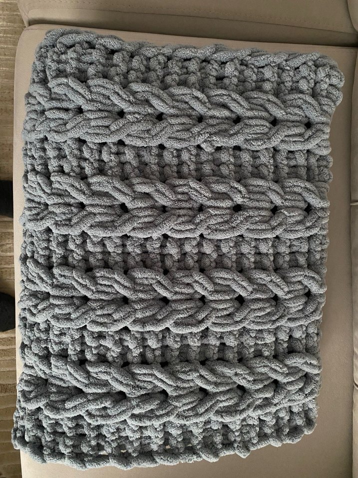 Gri Örgü Başak Desenli Puffy Battaniye - Görsel 2