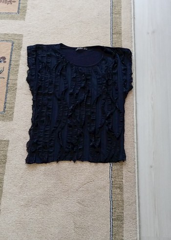 m Beden siyah Renk Kısa Kollu Siyah Keten Bluz