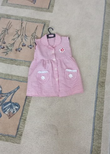 Düğmeli Pembe Kız Çocuk Kolsuz Elbise - Görsel 3