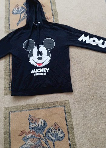 Siyah Mickey Baskılı Kapüşonlu Sweatshirt - Görsel 11