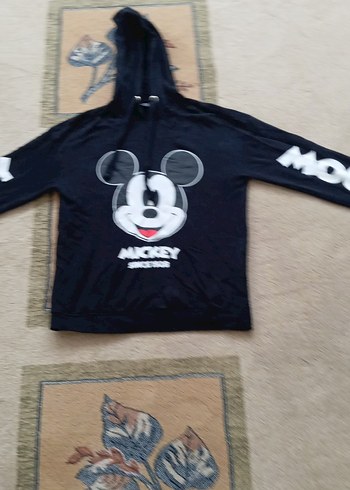 Siyah Mickey Baskılı Kapüşonlu Sweatshirt - Görsel 4