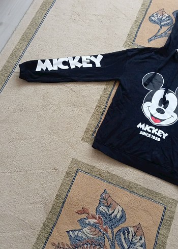 Siyah Mickey Baskılı Kapüşonlu Sweatshirt - Görsel 8