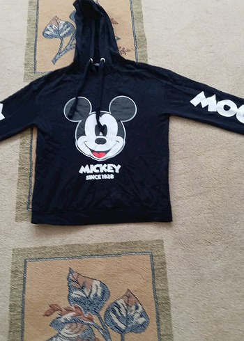 Siyah Mickey Baskılı Kapüşonlu Sweatshirt - Görsel 13