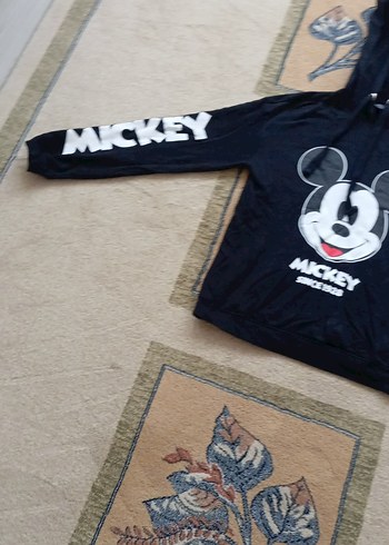 Siyah Mickey Baskılı Kapüşonlu Sweatshirt - Görsel 9