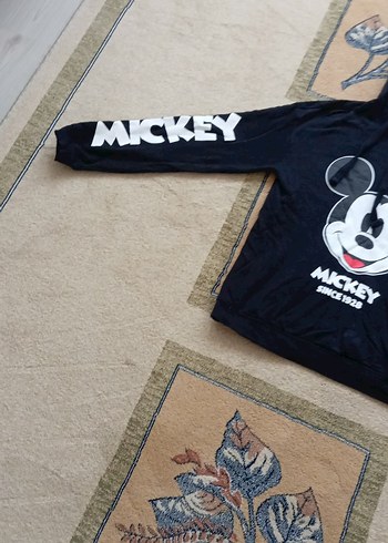 Siyah Mickey Baskılı Kapüşonlu Sweatshirt - Görsel 7
