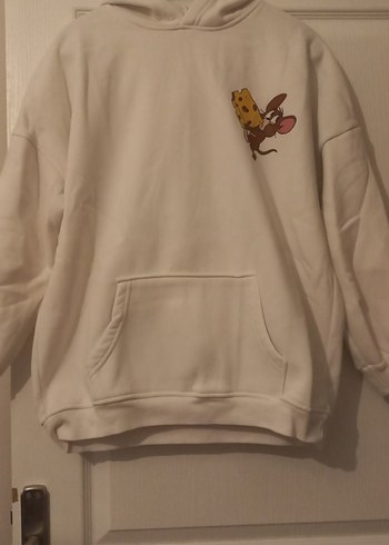 Beyaz Kapüşonlu Kadın Sweatshirt