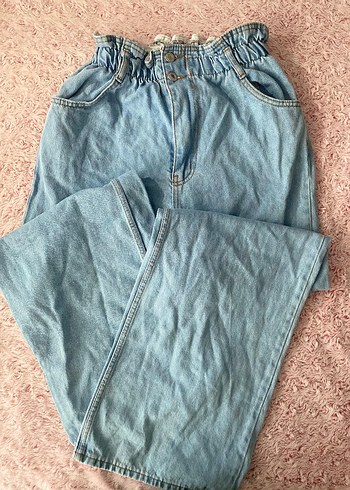 Diğer Düğmeli Mavi Loose Fit Kadın Denim Pantolon