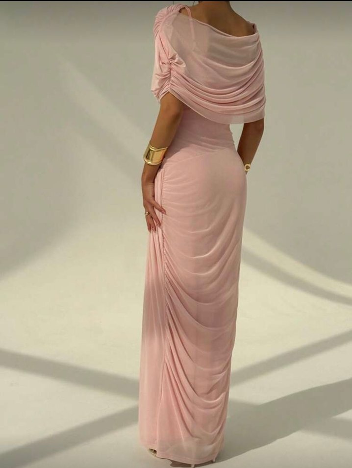 Pudra Drapeli Straplez Uzun Elbise - Görsel 2