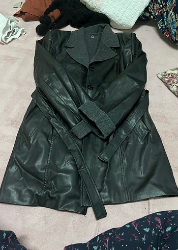 Düğmeli Siyah Deri Kadın Ceket - Görsel 2
