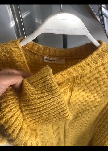 Kadın Sarı Örgü Salaş Kazak - Görsel 2