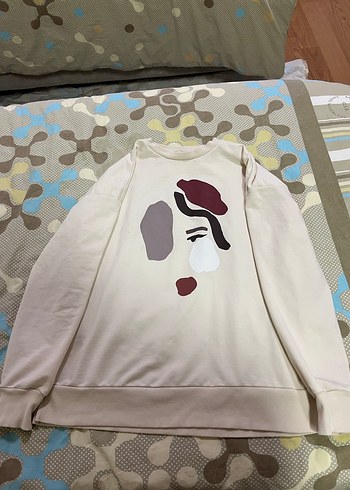 Beyaz Baskılı Kadın Sweatshirt - Görsel 3