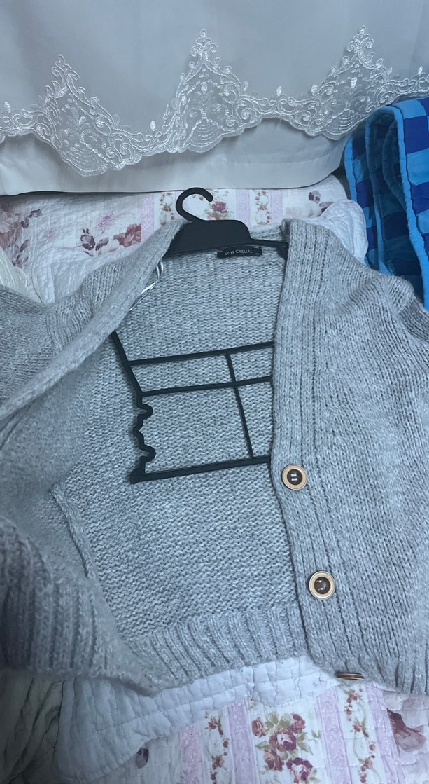 Gri Örgü Kadın Hırka, Uzun Kollu, Midi Boy - Görsel 2