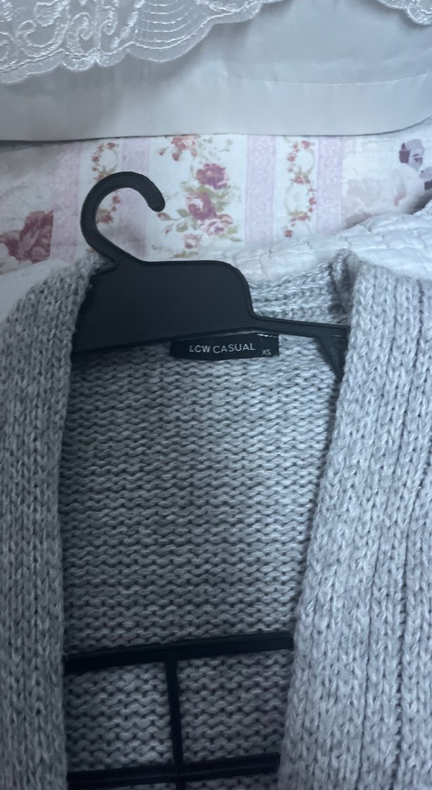 Gri Örgü Kadın Hırka, Uzun Kollu, Midi Boy - Görsel 3