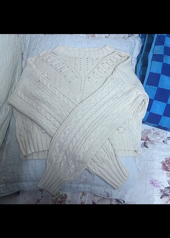 Kadın Beyaz Örgü Kazak Uzun Kollu - Görsel 2